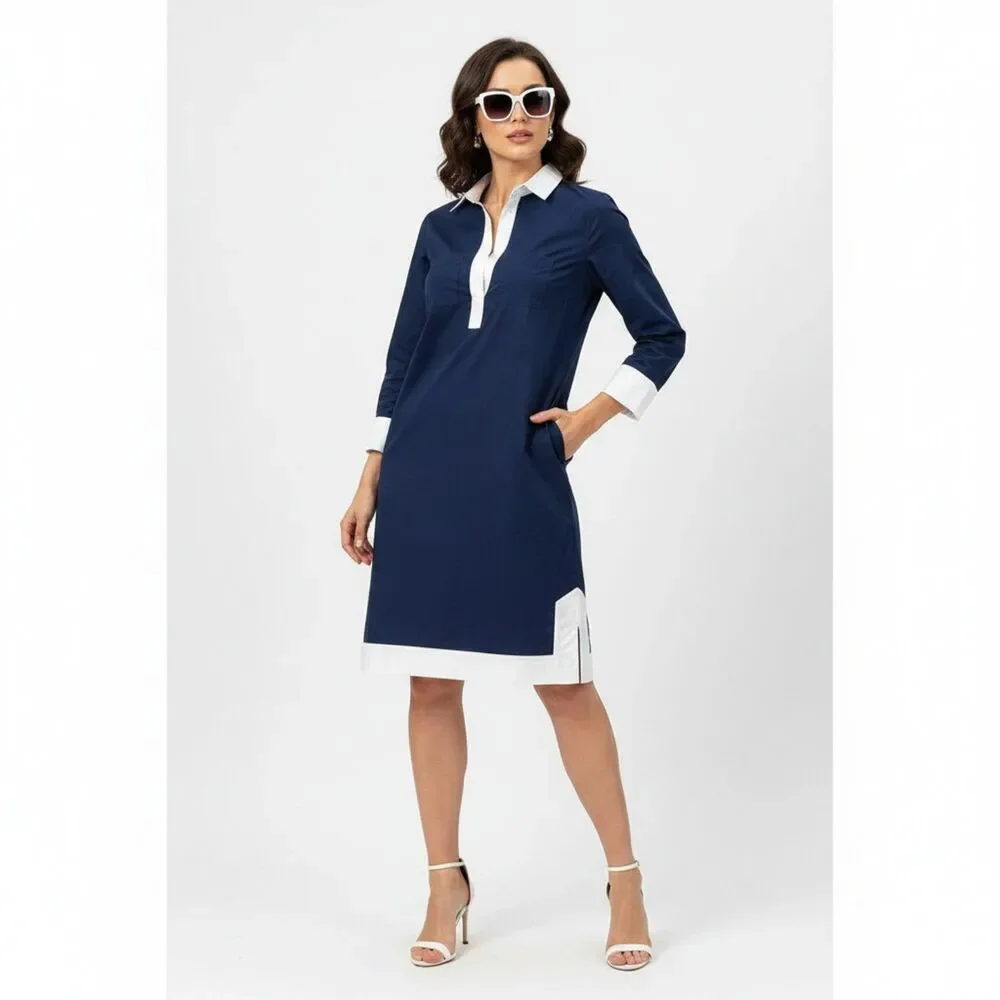 J Crew Blue & White Long Sleeve Casual Shirt Dress 4